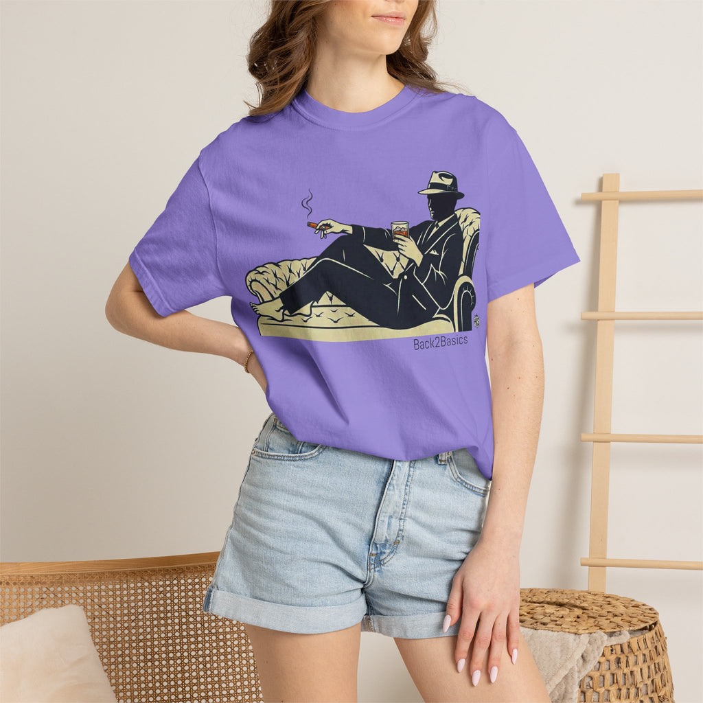 Vintage Noir Lounge T-Shirt — Relaxed Gentleman Illustration