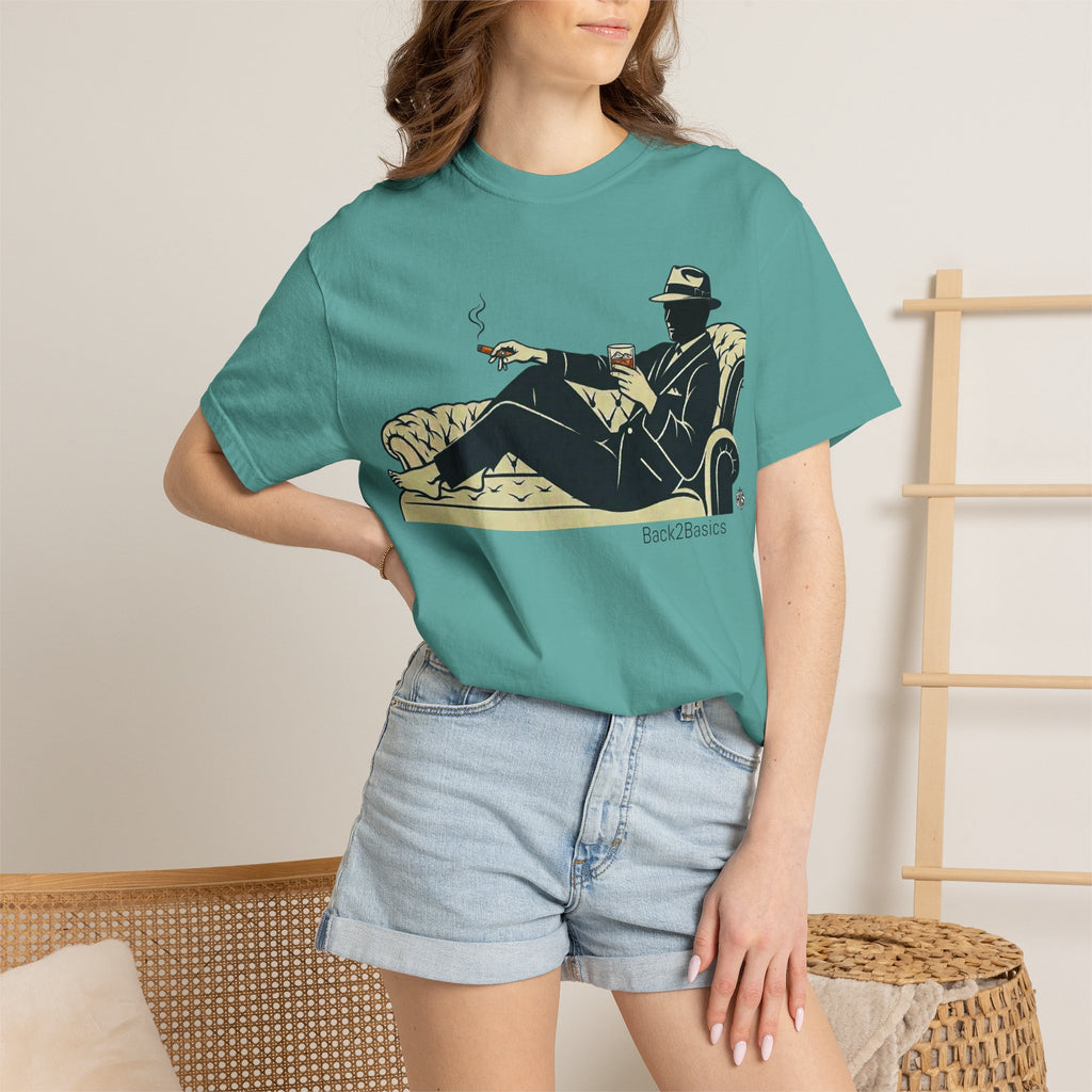 Vintage Noir Lounge T-Shirt — Relaxed Gentleman Illustration