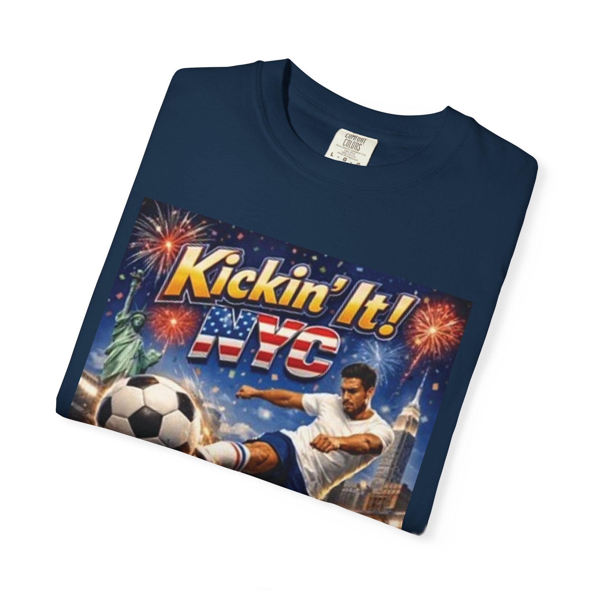 Soccer Graphic T-Shirt — "Kickin' It! NYC" Vintage Soccer Player Tee