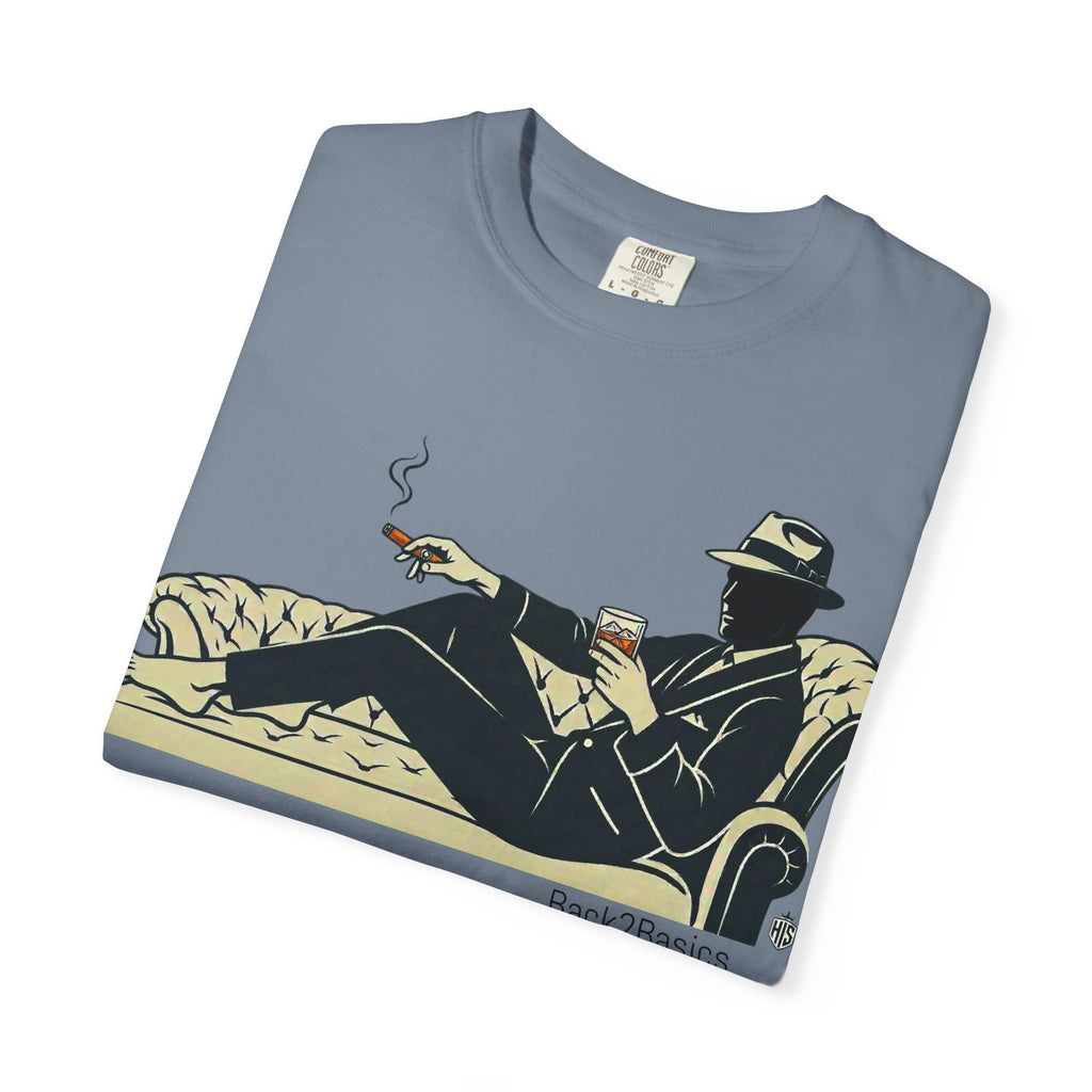 Vintage Noir Lounge T-Shirt — Relaxed Gentleman Illustration