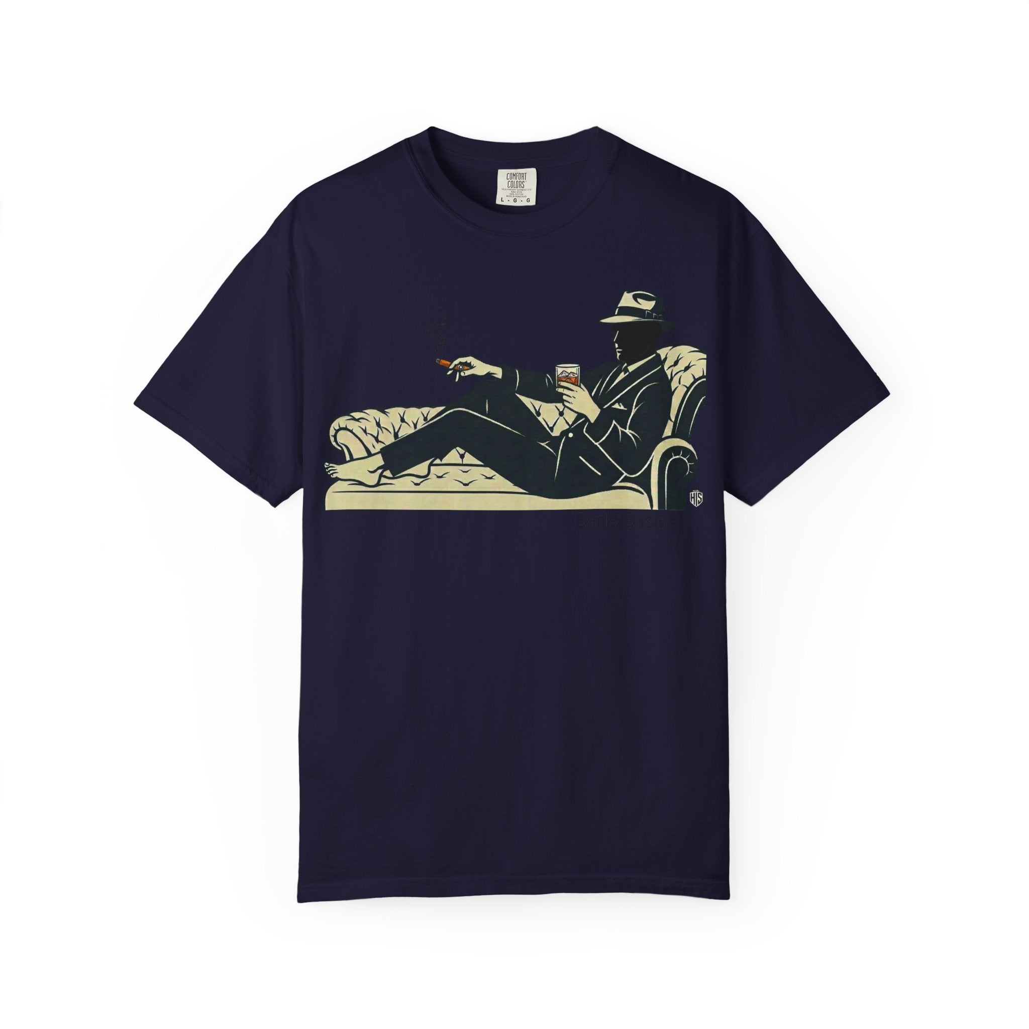 Vintage Noir Lounge T-Shirt — Relaxed Gentleman Illustration