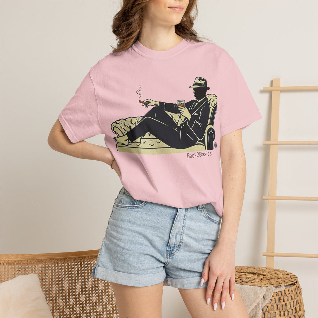 Vintage Noir Lounge T-Shirt — Relaxed Gentleman Illustration
