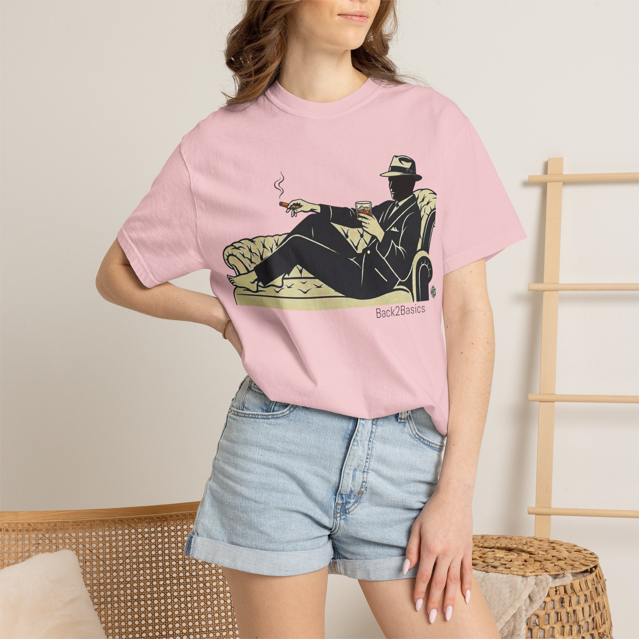 Vintage Noir Lounge T-Shirt — Relaxed Gentleman Illustration