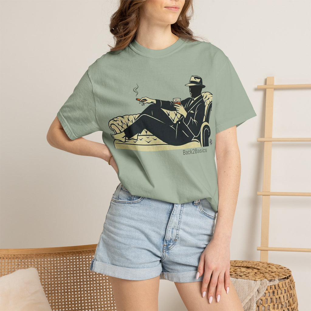 Vintage Noir Lounge T-Shirt — Relaxed Gentleman Illustration