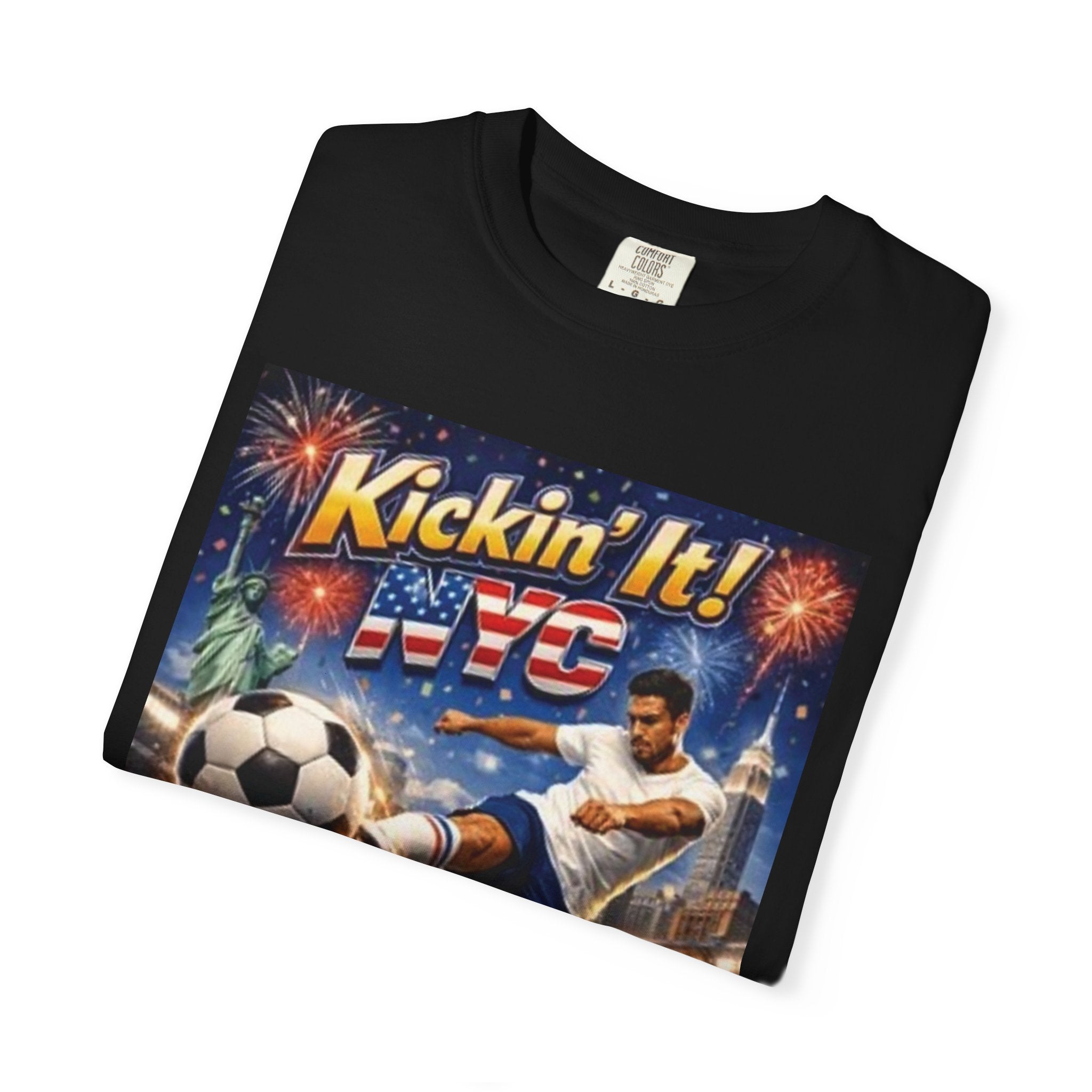 Soccer Graphic T-Shirt — "Kickin' It! NYC" Vintage Soccer Player Tee