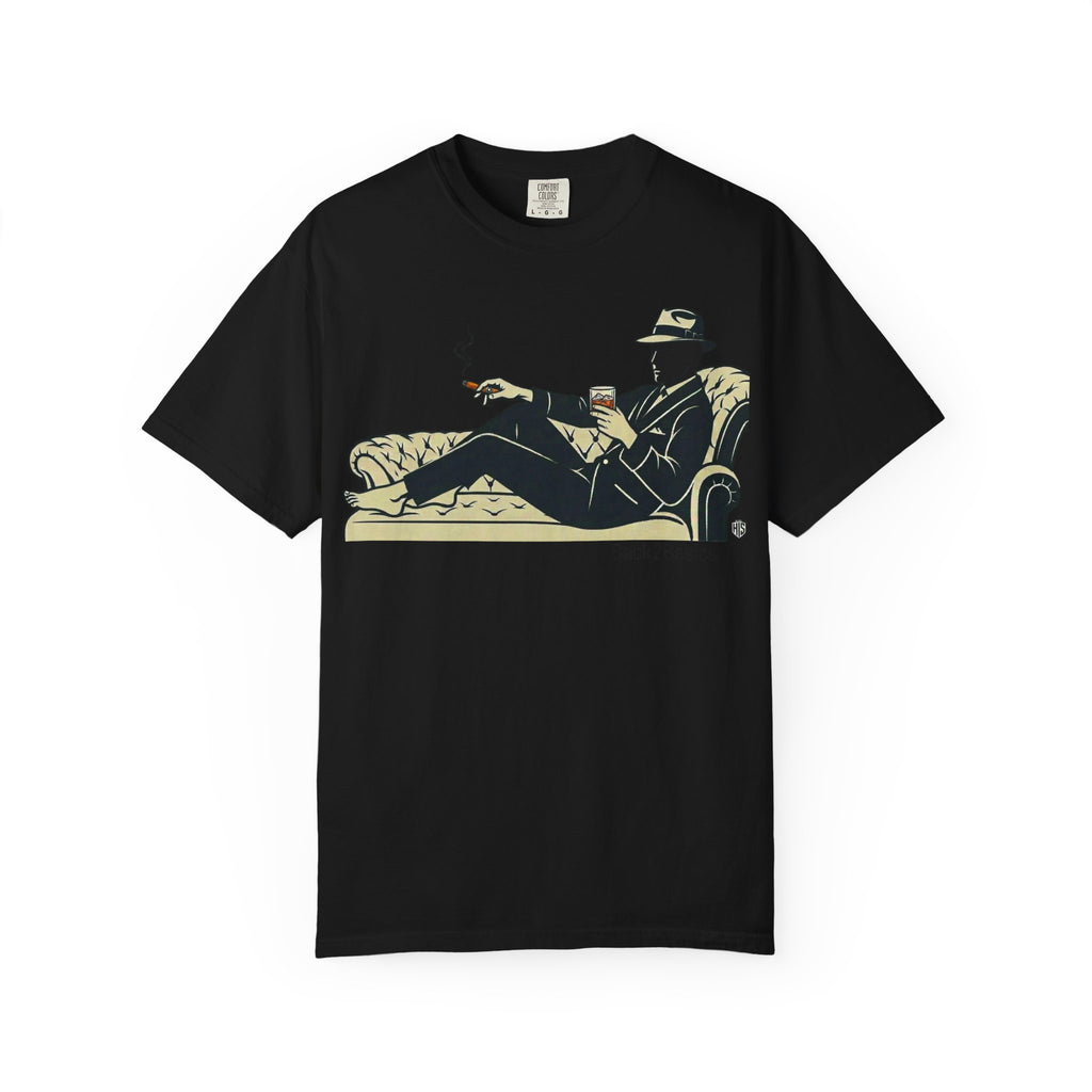 Vintage Noir Lounge T-Shirt — Relaxed Gentleman Illustration
