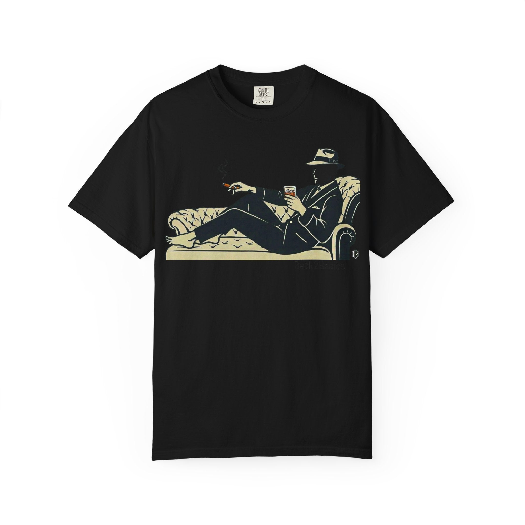 Vintage Noir Lounge T-Shirt — Relaxed Gentleman Illustration