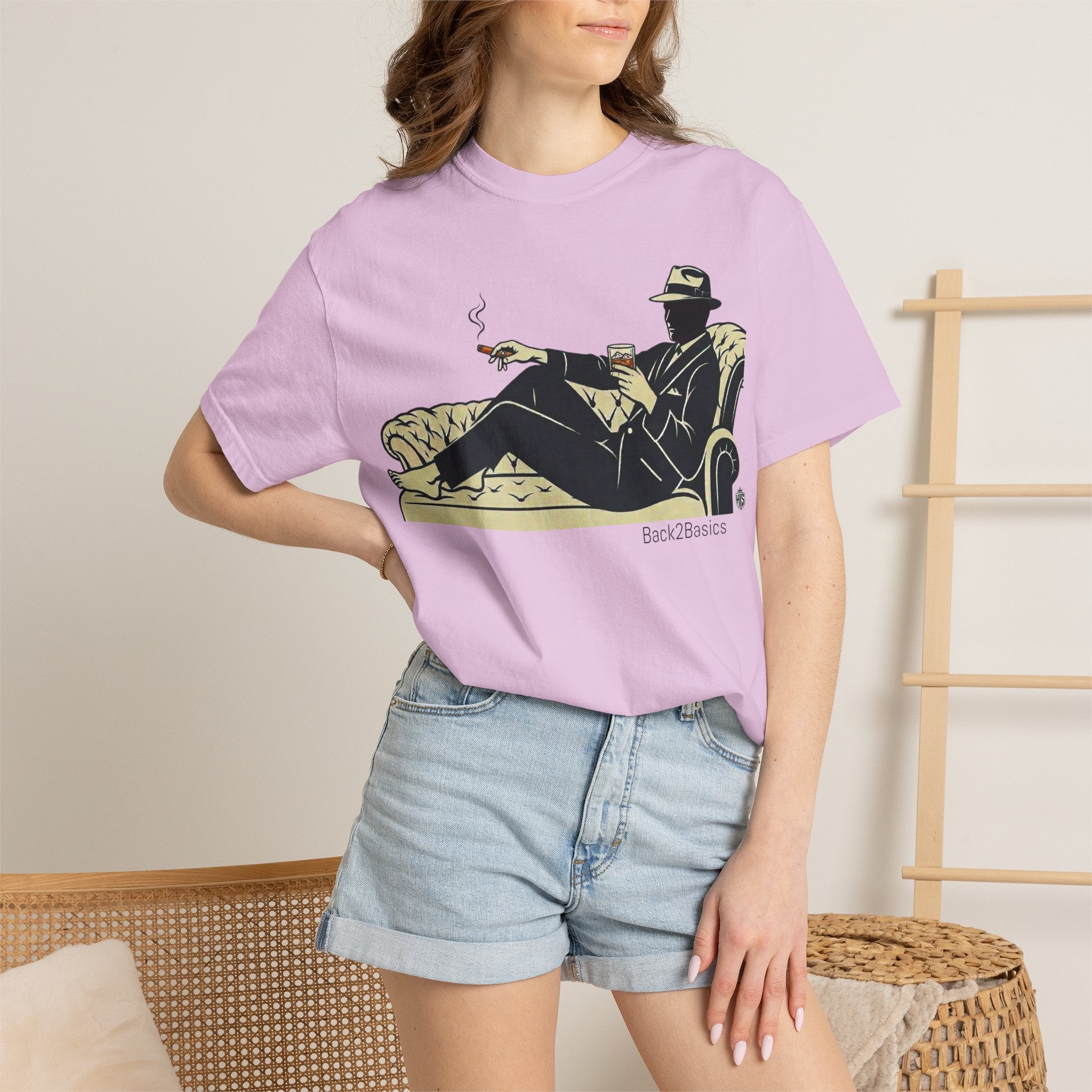 Vintage Noir Lounge T-Shirt — Relaxed Gentleman Illustration