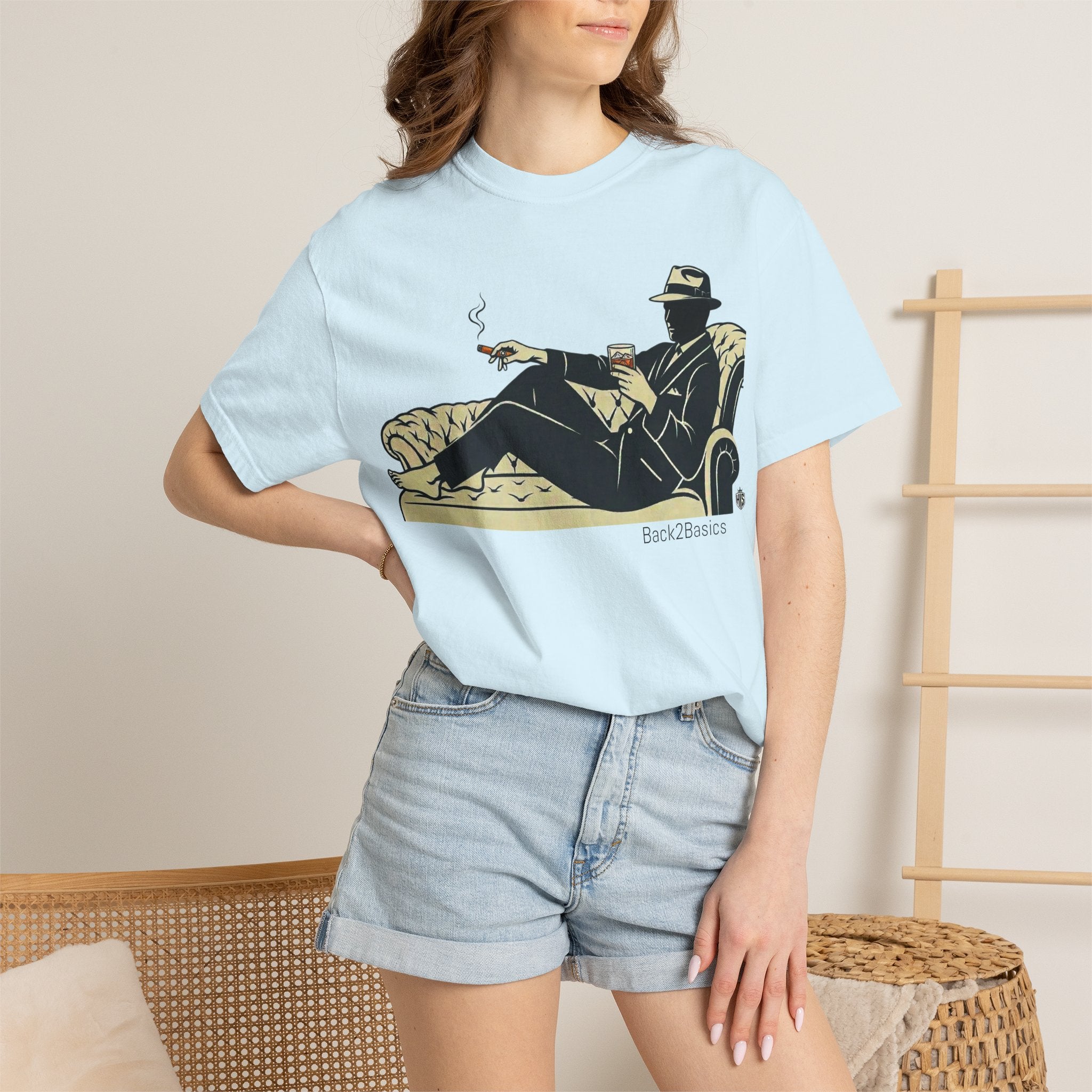 Vintage Noir Lounge T-Shirt — Relaxed Gentleman Illustration