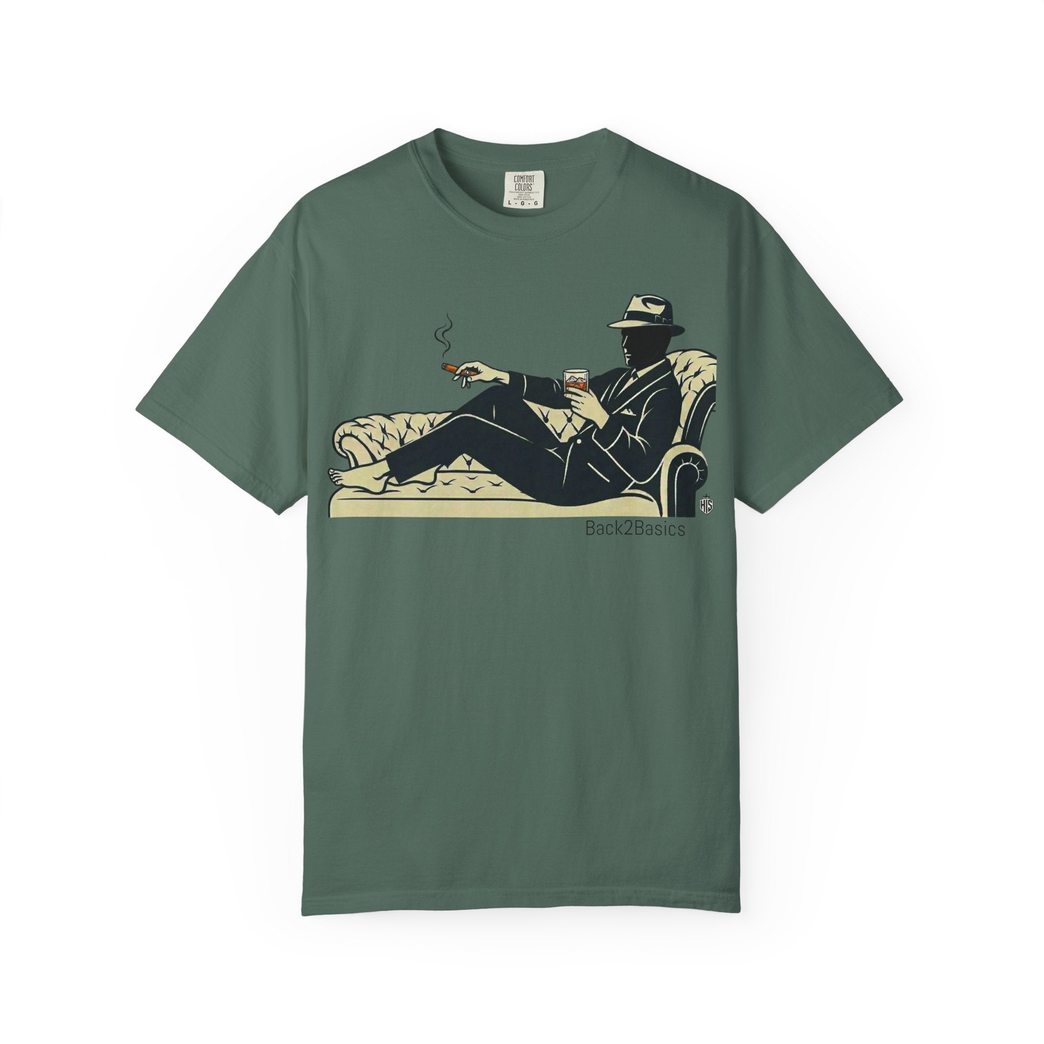 Vintage Noir Lounge T-Shirt — Relaxed Gentleman Illustration