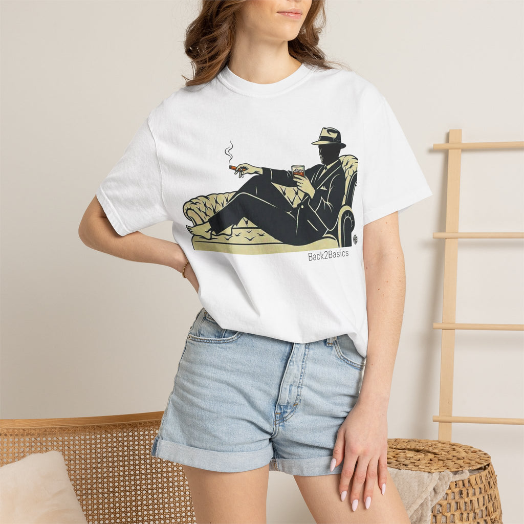 Vintage Noir Lounge T-Shirt — Relaxed Gentleman Illustration