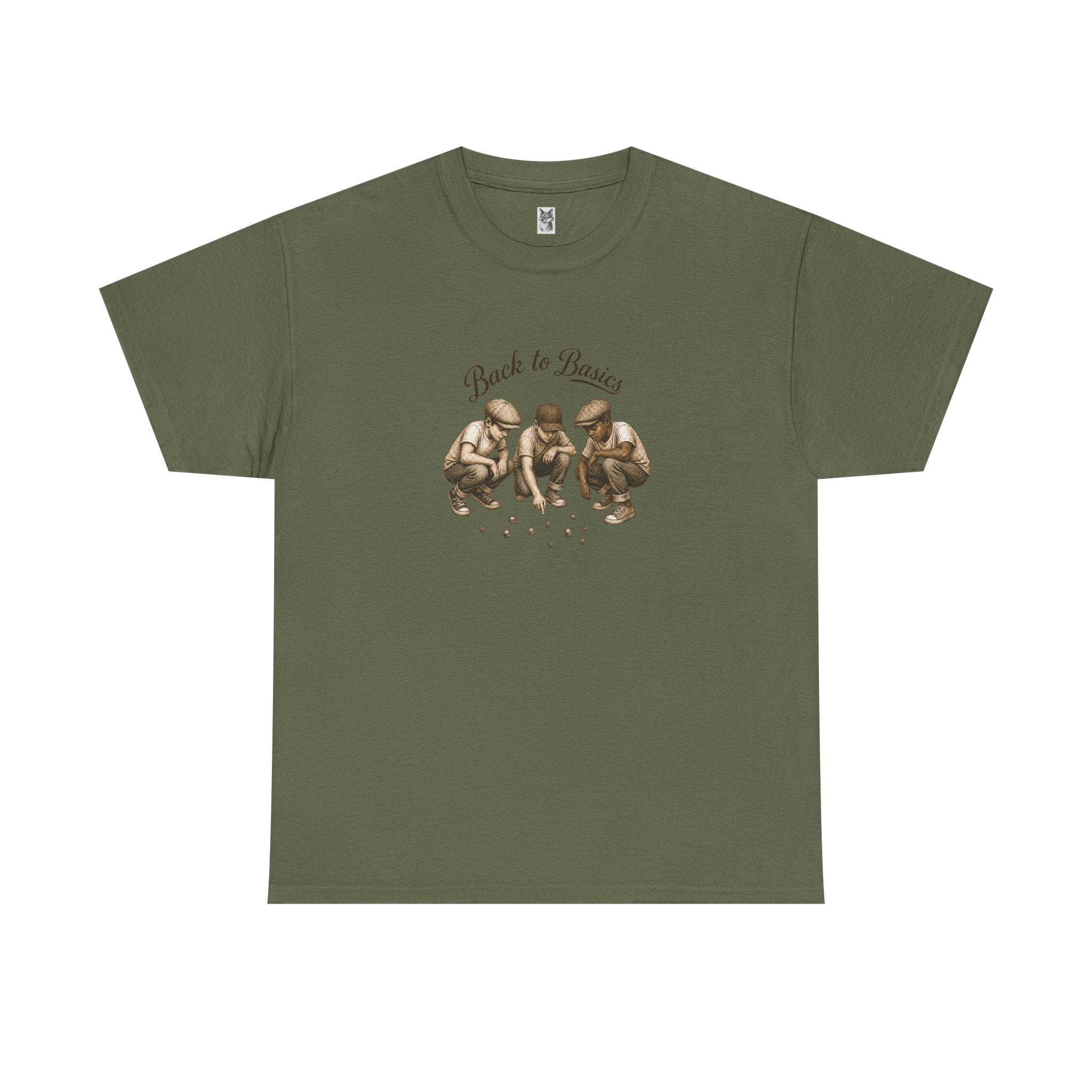 T-Shirt — "Back to Basics" Vintage Monkeys Playing Marbles Graphic Tee
