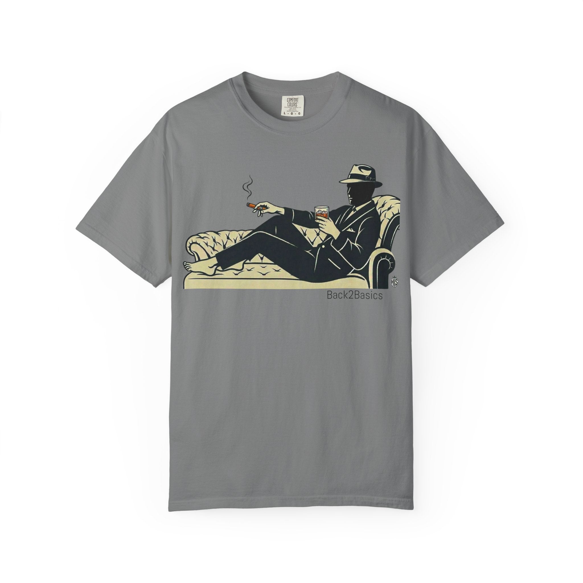 Vintage Noir Lounge T-Shirt — Relaxed Gentleman Illustration