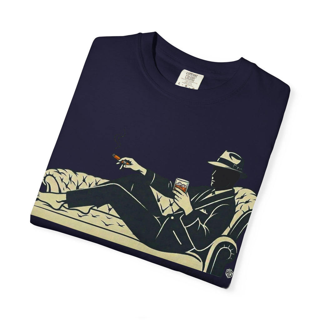 Vintage Noir Lounge T-Shirt — Relaxed Gentleman Illustration