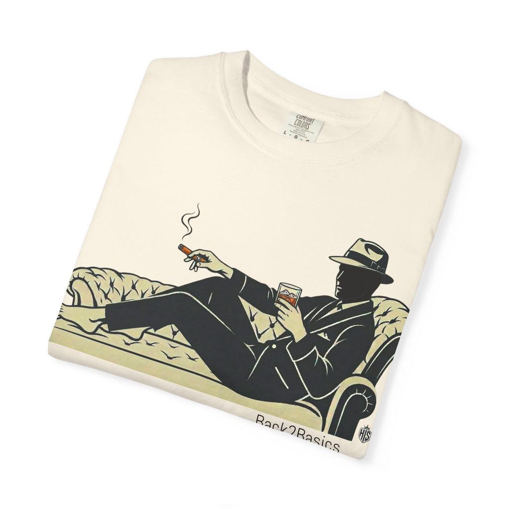 Vintage Noir Lounge T-Shirt — Relaxed Gentleman Illustration