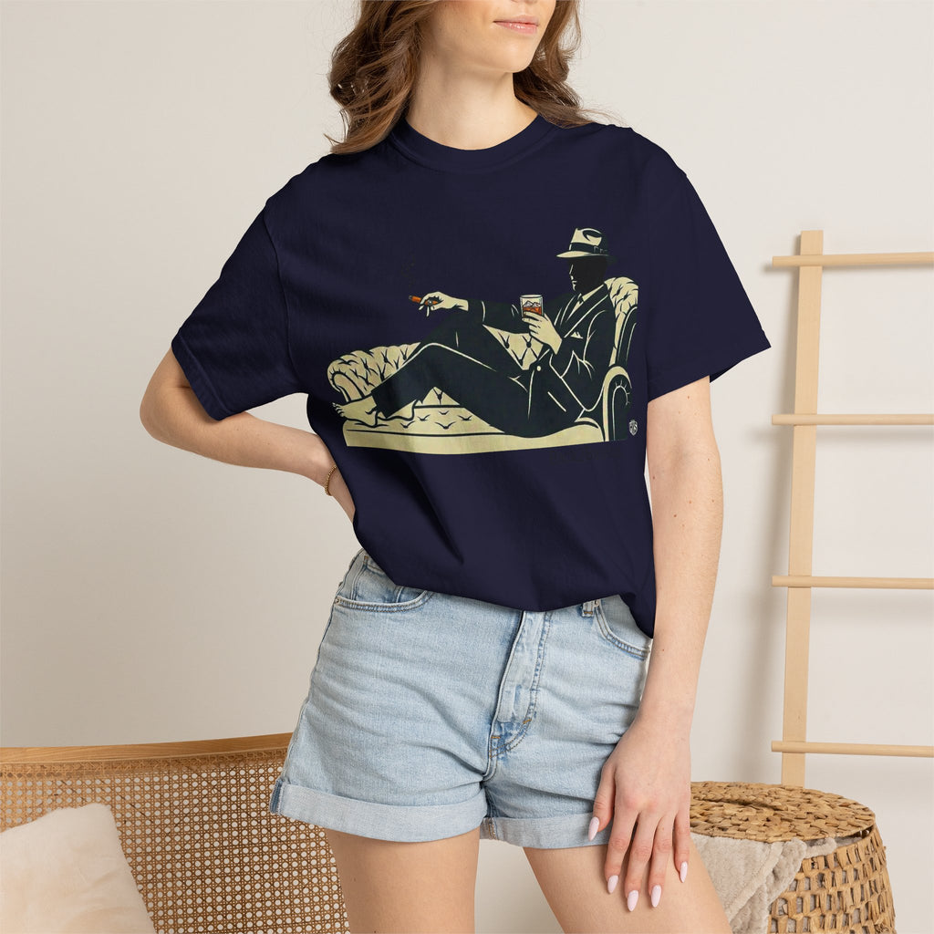 Vintage Noir Lounge T-Shirt — Relaxed Gentleman Illustration