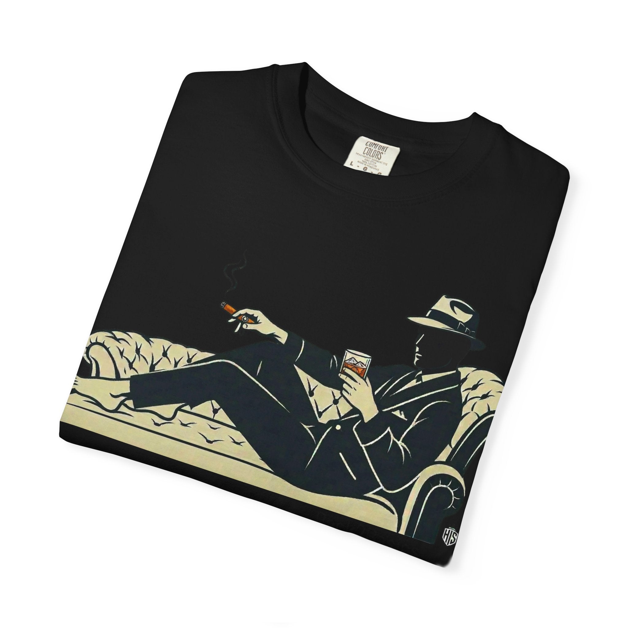 Vintage Noir Lounge T-Shirt — Relaxed Gentleman Illustration