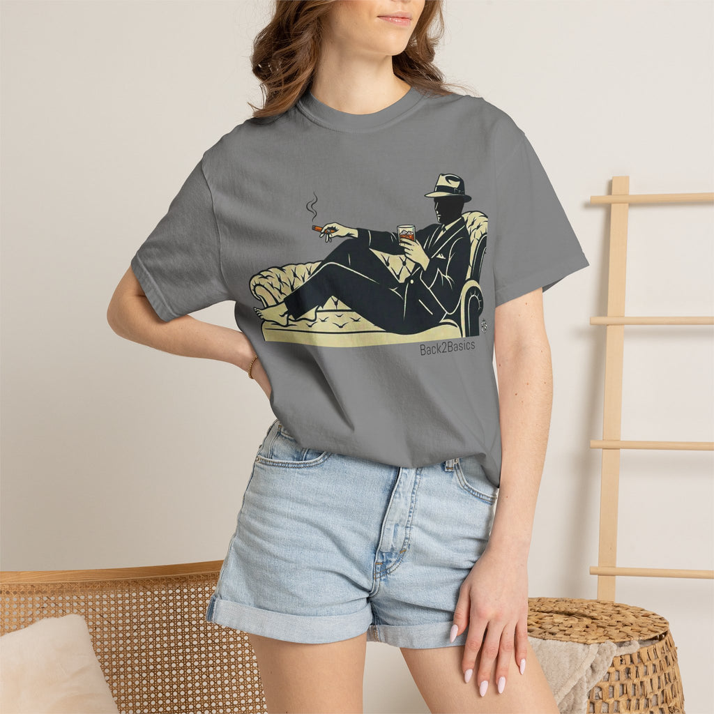 Vintage Noir Lounge T-Shirt — Relaxed Gentleman Illustration