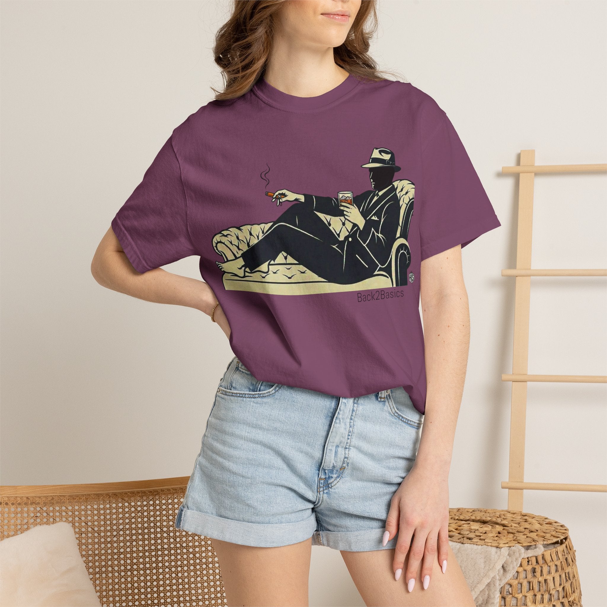 Vintage Noir Lounge T-Shirt — Relaxed Gentleman Illustration