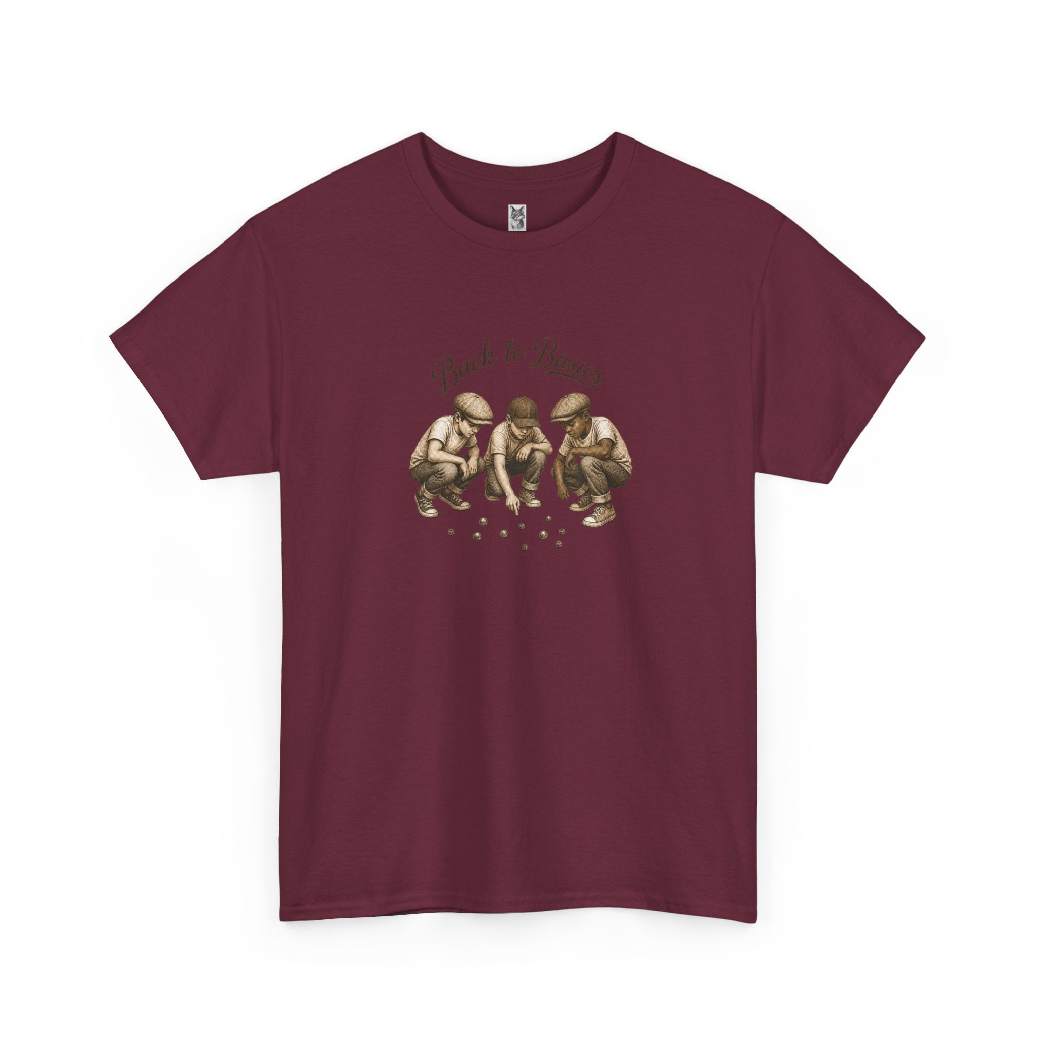 T-Shirt — "Back to Basics" Vintage Monkeys Playing Marbles Graphic Tee