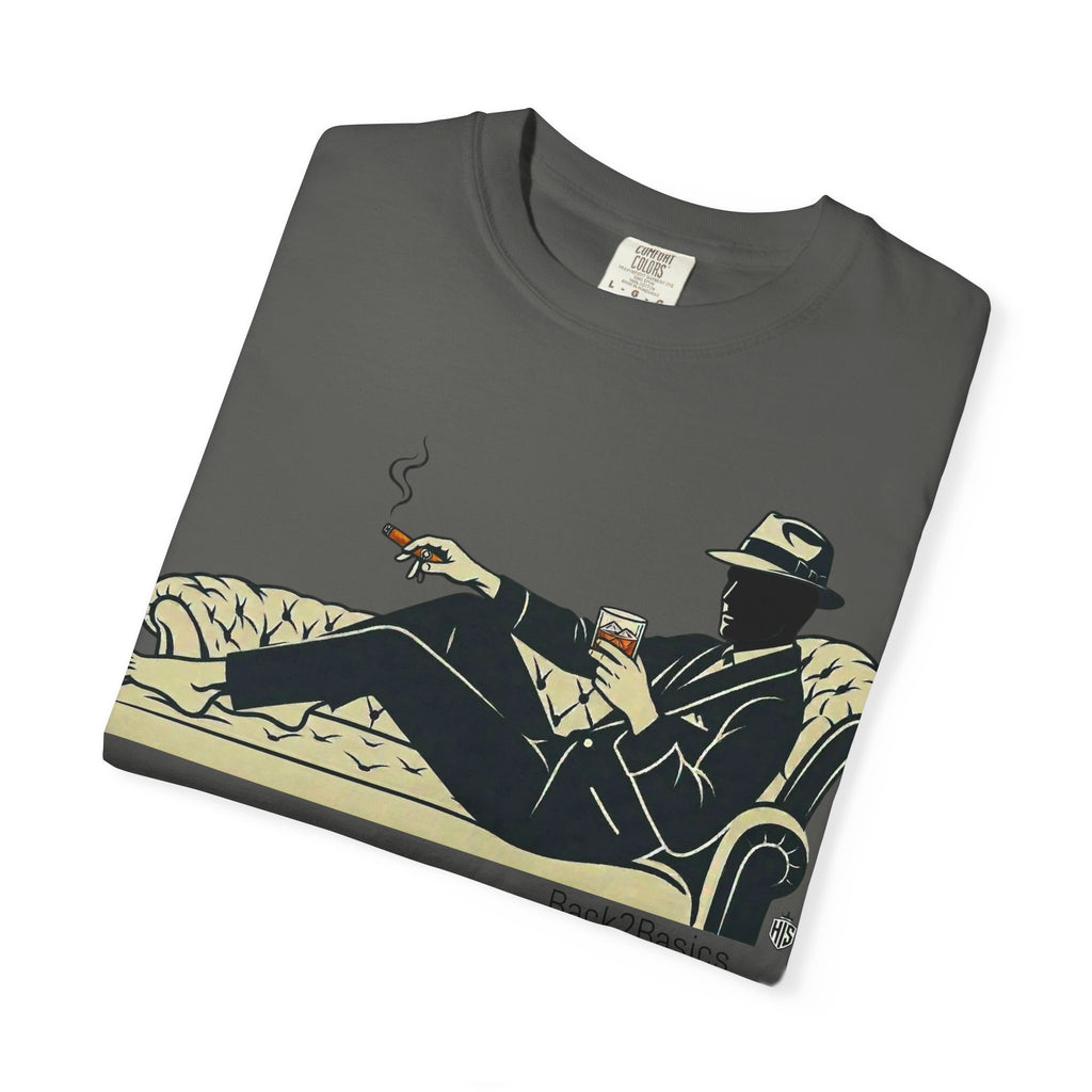 Vintage Noir Lounge T-Shirt — Relaxed Gentleman Illustration