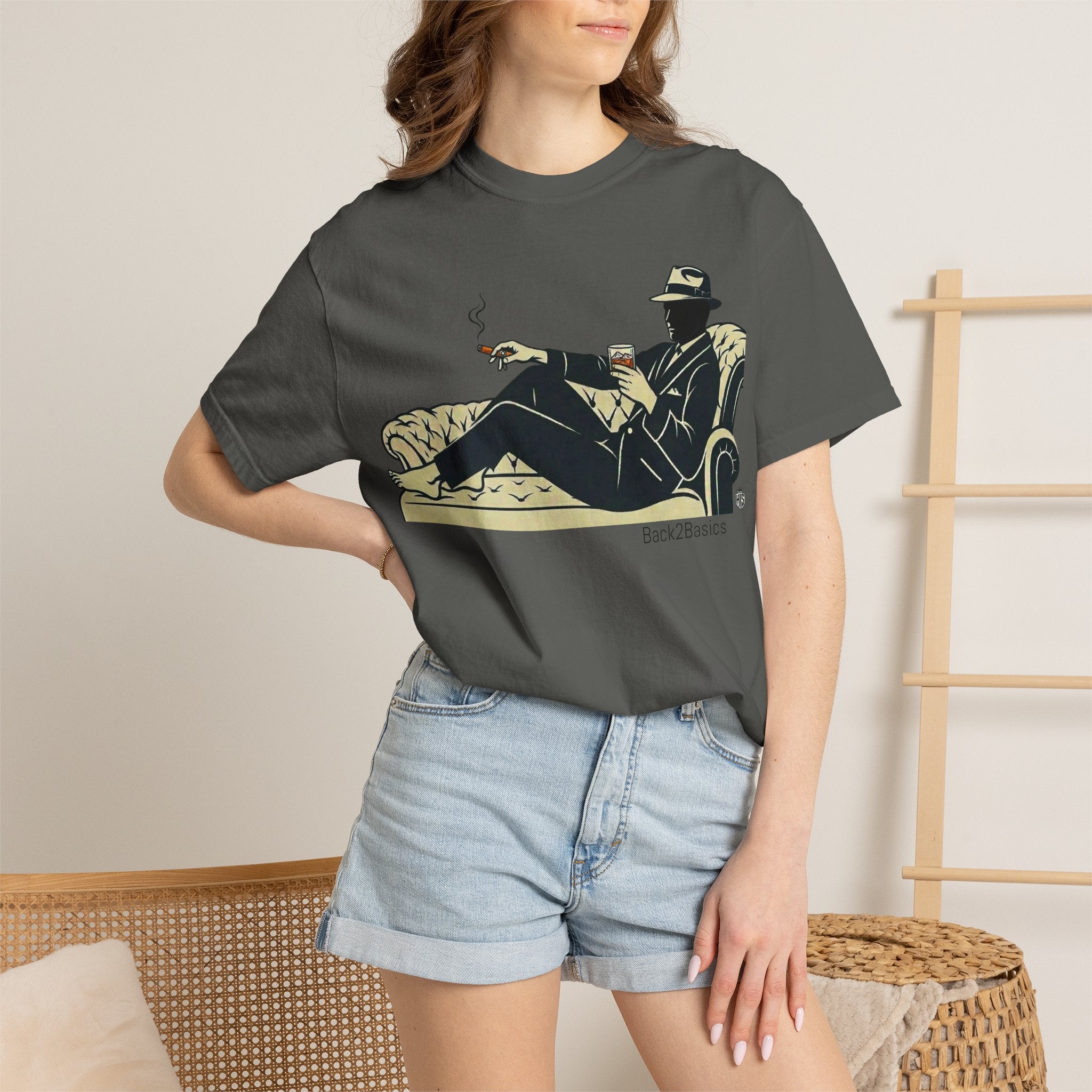 Vintage Noir Lounge T-Shirt — Relaxed Gentleman Illustration
