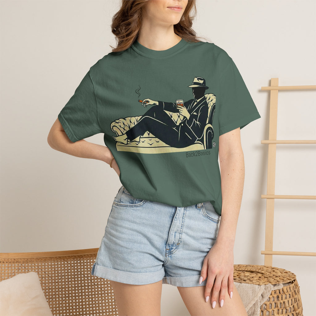Vintage Noir Lounge T-Shirt — Relaxed Gentleman Illustration