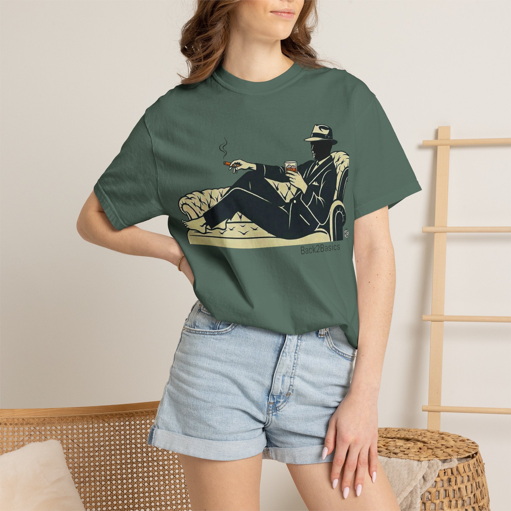 Vintage Noir Lounge T-Shirt — Relaxed Gentleman Illustration