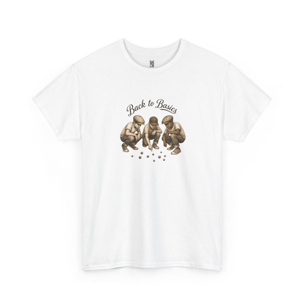 T-Shirt — "Back to Basics" Vintage Monkeys Playing Marbles Graphic Tee