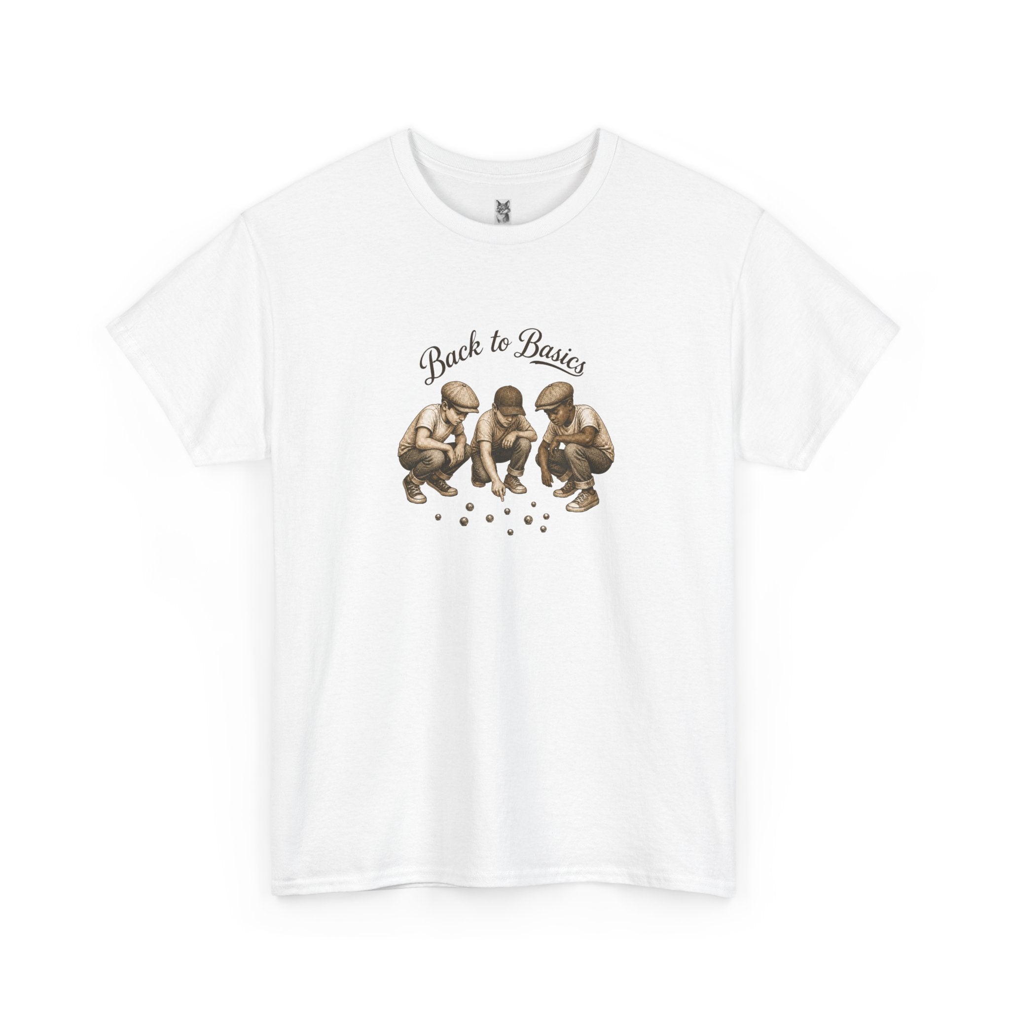 T-Shirt — "Back to Basics" Vintage Monkeys Playing Marbles Graphic Tee
