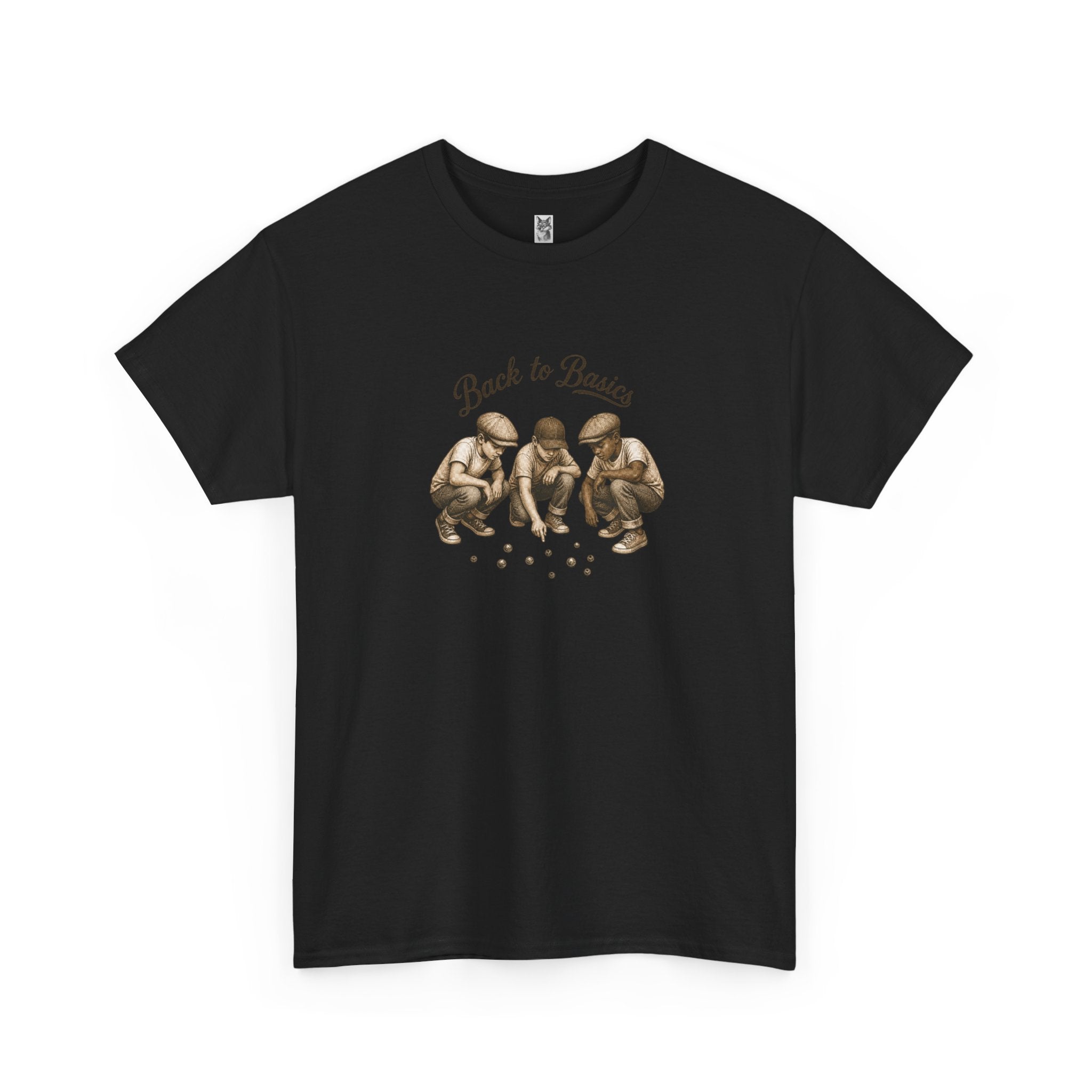 T-Shirt — "Back to Basics" Vintage Monkeys Playing Marbles Graphic Tee