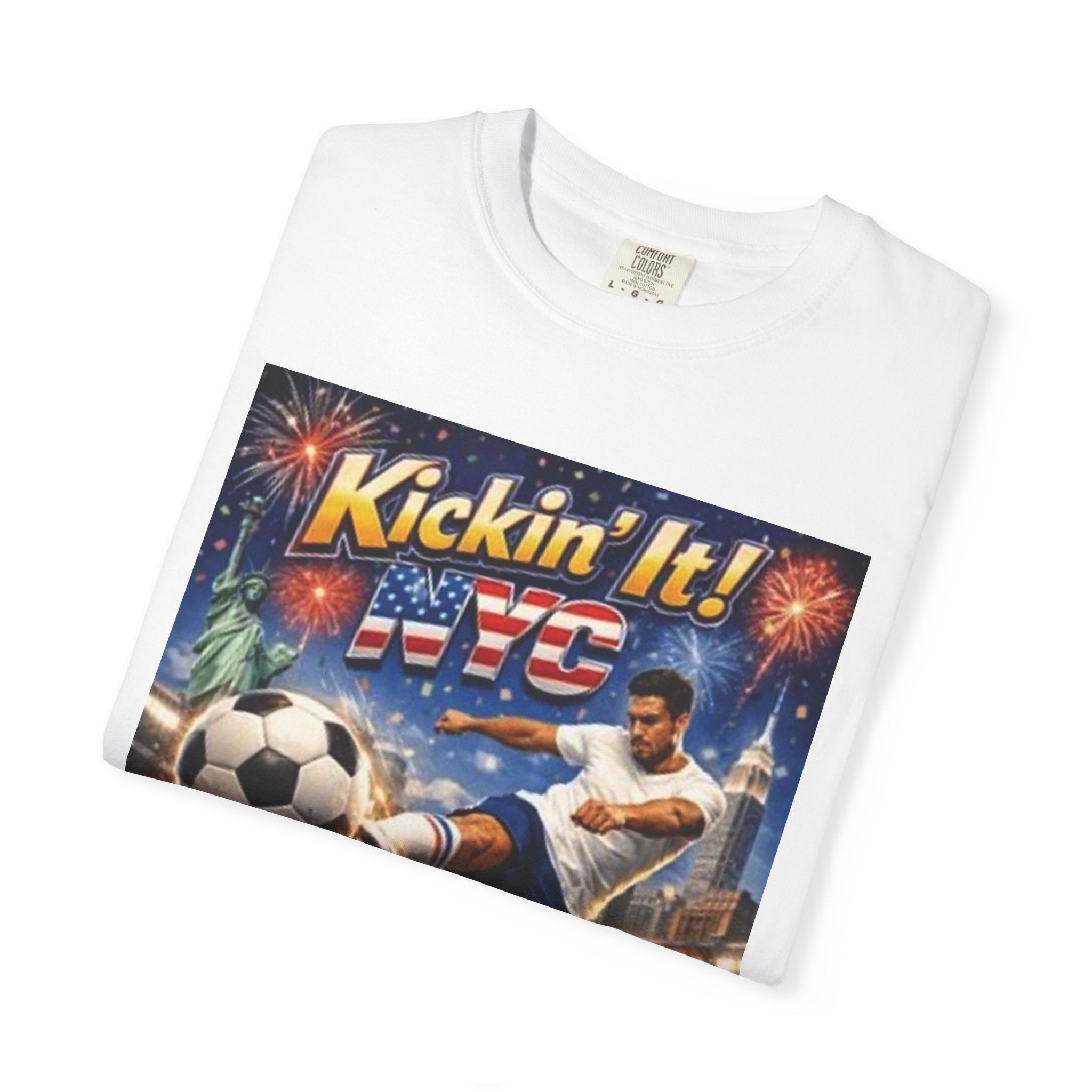 Soccer Graphic T-Shirt — "Kickin' It! NYC" Vintage Soccer Player Tee