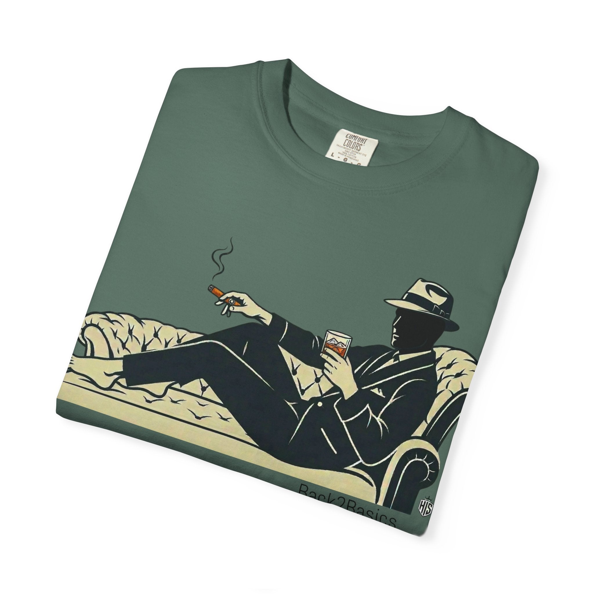Vintage Noir Lounge T-Shirt — Relaxed Gentleman Illustration