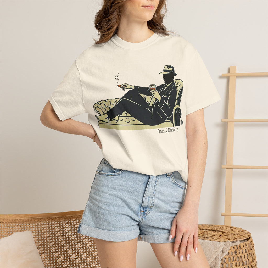 Vintage Noir Lounge T-Shirt — Relaxed Gentleman Illustration