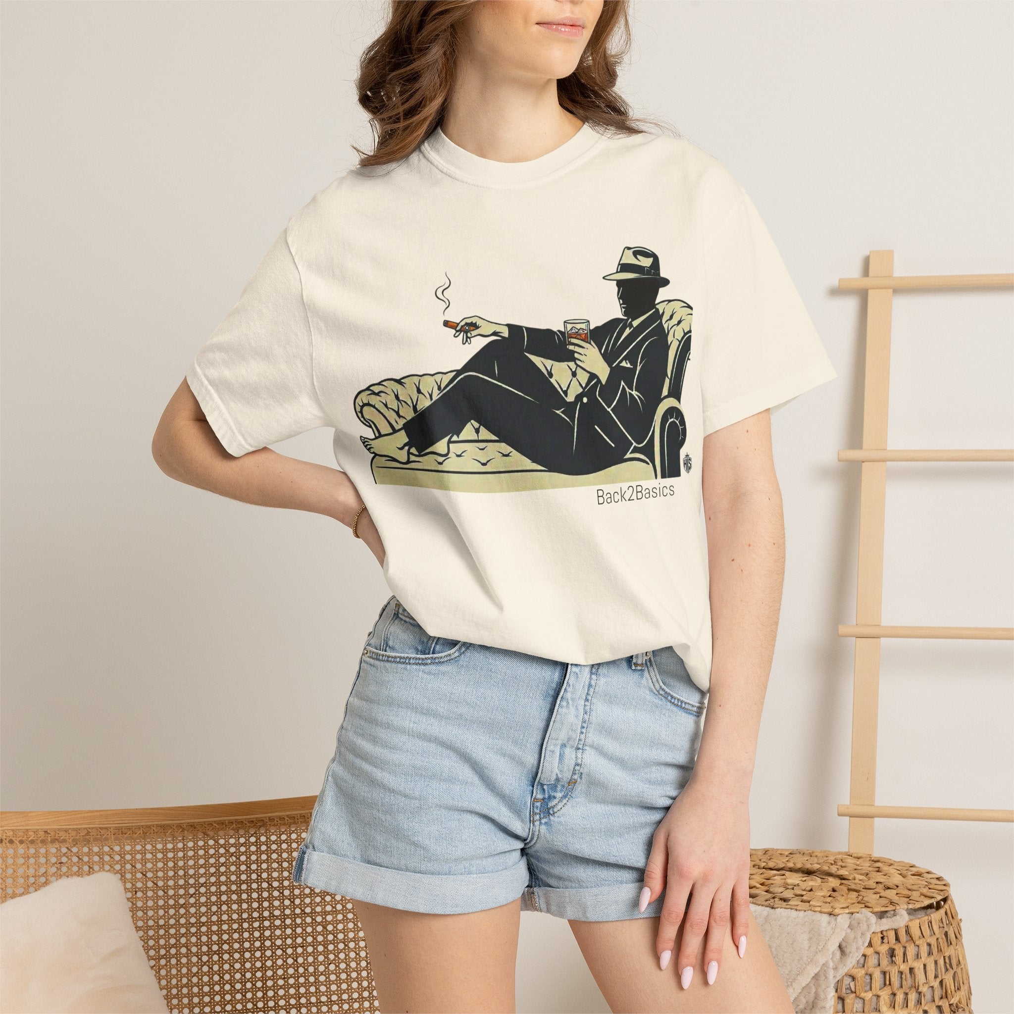 Vintage Noir Lounge T-Shirt — Relaxed Gentleman Illustration