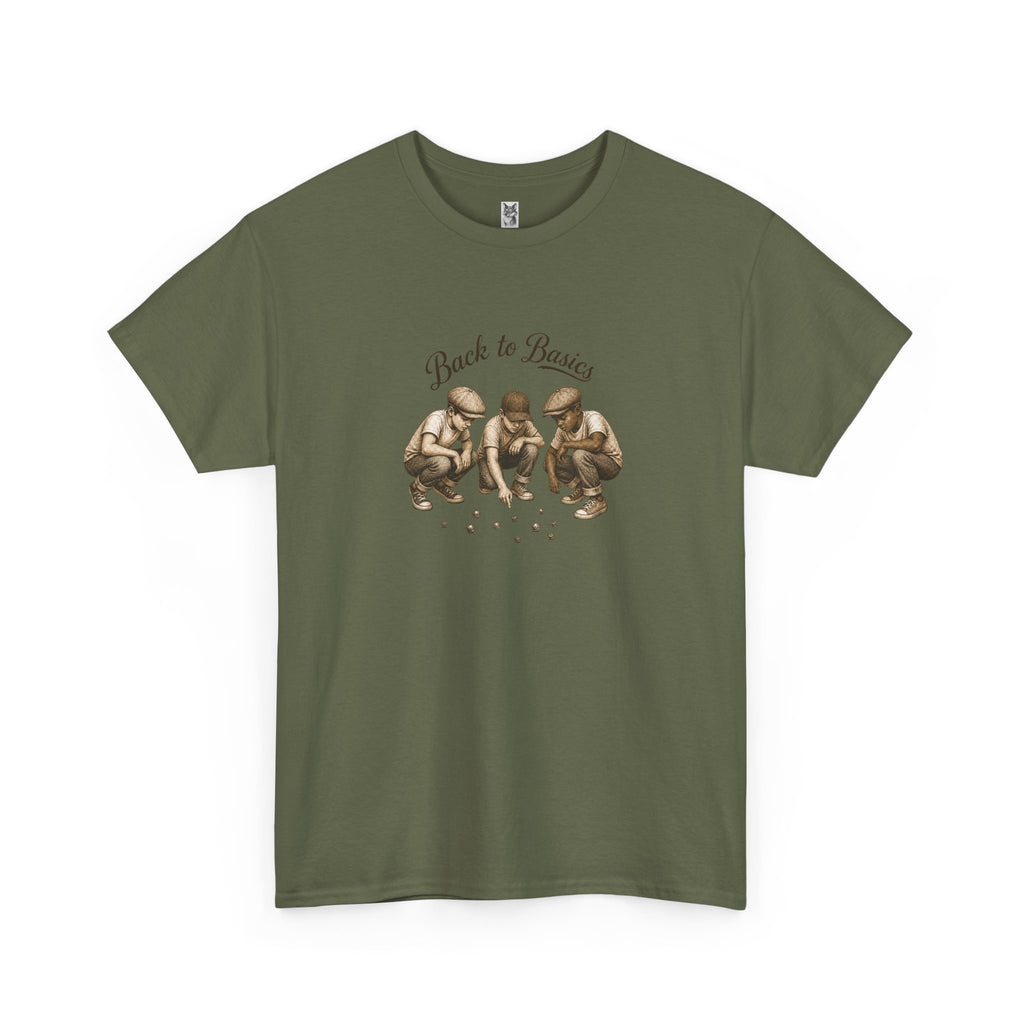 T-Shirt — "Back to Basics" Vintage Monkeys Playing Marbles Graphic Tee
