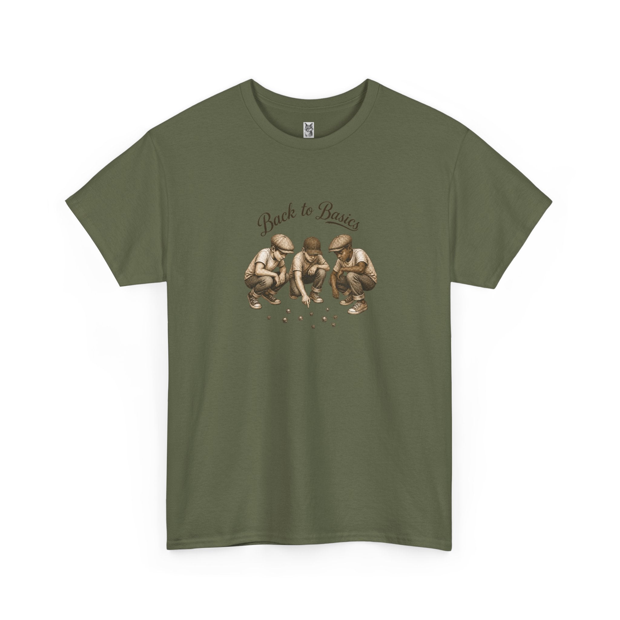T-Shirt — "Back to Basics" Vintage Monkeys Playing Marbles Graphic Tee