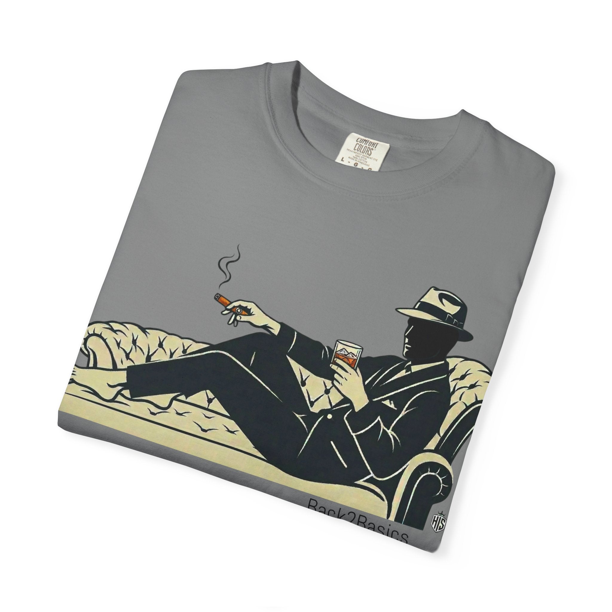 Vintage Noir Lounge T-Shirt — Relaxed Gentleman Illustration